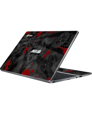 Asus Chromebook CX22N BLACK SKULLS RED Laptop Skin