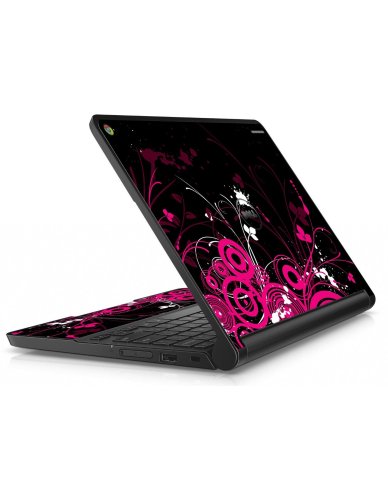 Dell Chromebook 11 3120 BLACK AND PINK BUTTERFLIES Laptop Skin