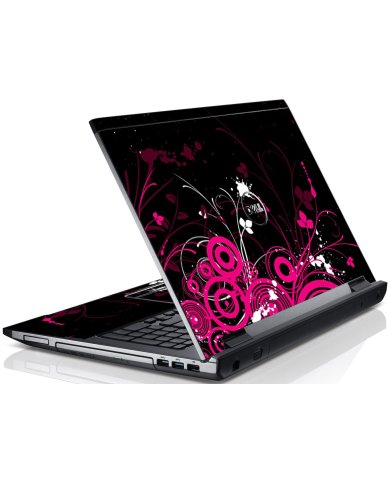 Black Pink Butterfly Dell V3550 Laptop Skin