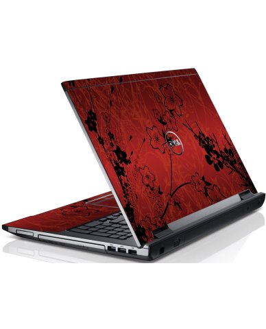 Retro Red Flowers Dell V3550 Laptop Skin