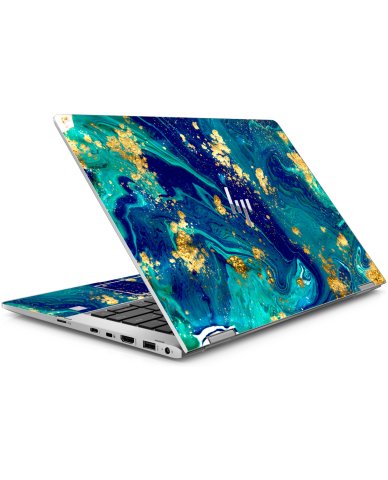 HP EliteBook X360 1030 G3 BLUE AND GOLD MARBLE Laptop Skin