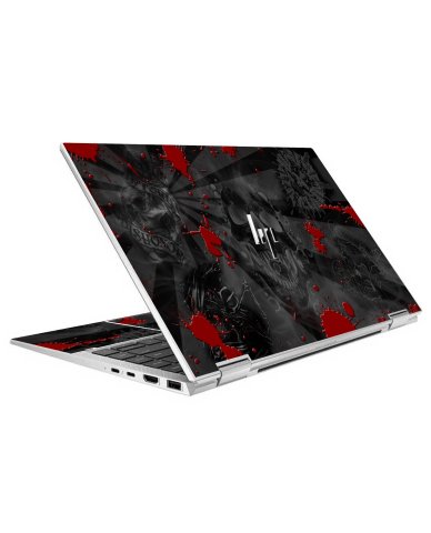 HP EliteBook X360 1040 G7 BLACK SKULLS RED Laptop Skin