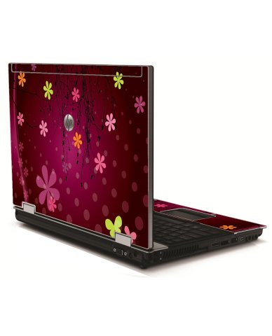 Retro Pink Flowers HP 8540W Laptop Skin