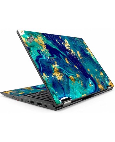 ThinkPad Yoga X380 BLUE AND GOLD MARBLE Laptop Skin