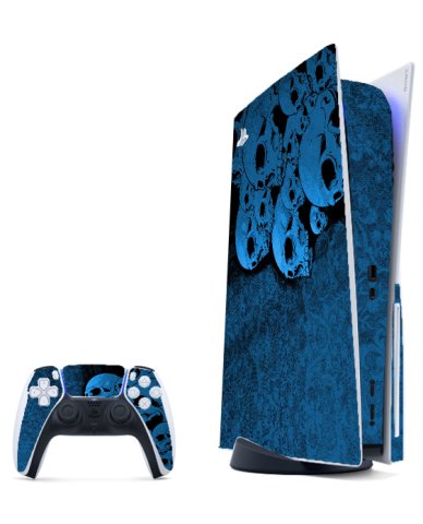 PlayStation 5 BLACK BLUE SKULLS Console Skin