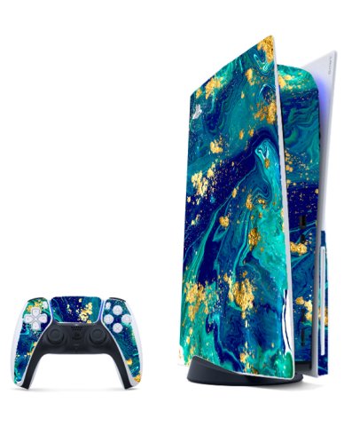 PlayStation 5 BLUE AND GOLD MARBLE Console Skin