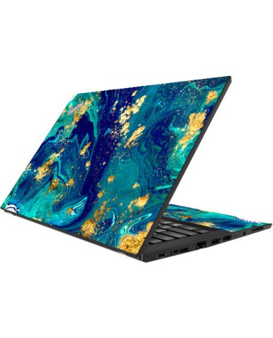 ThinkPad T490 BLUE AND GOLD MARBLE Laptop Skin