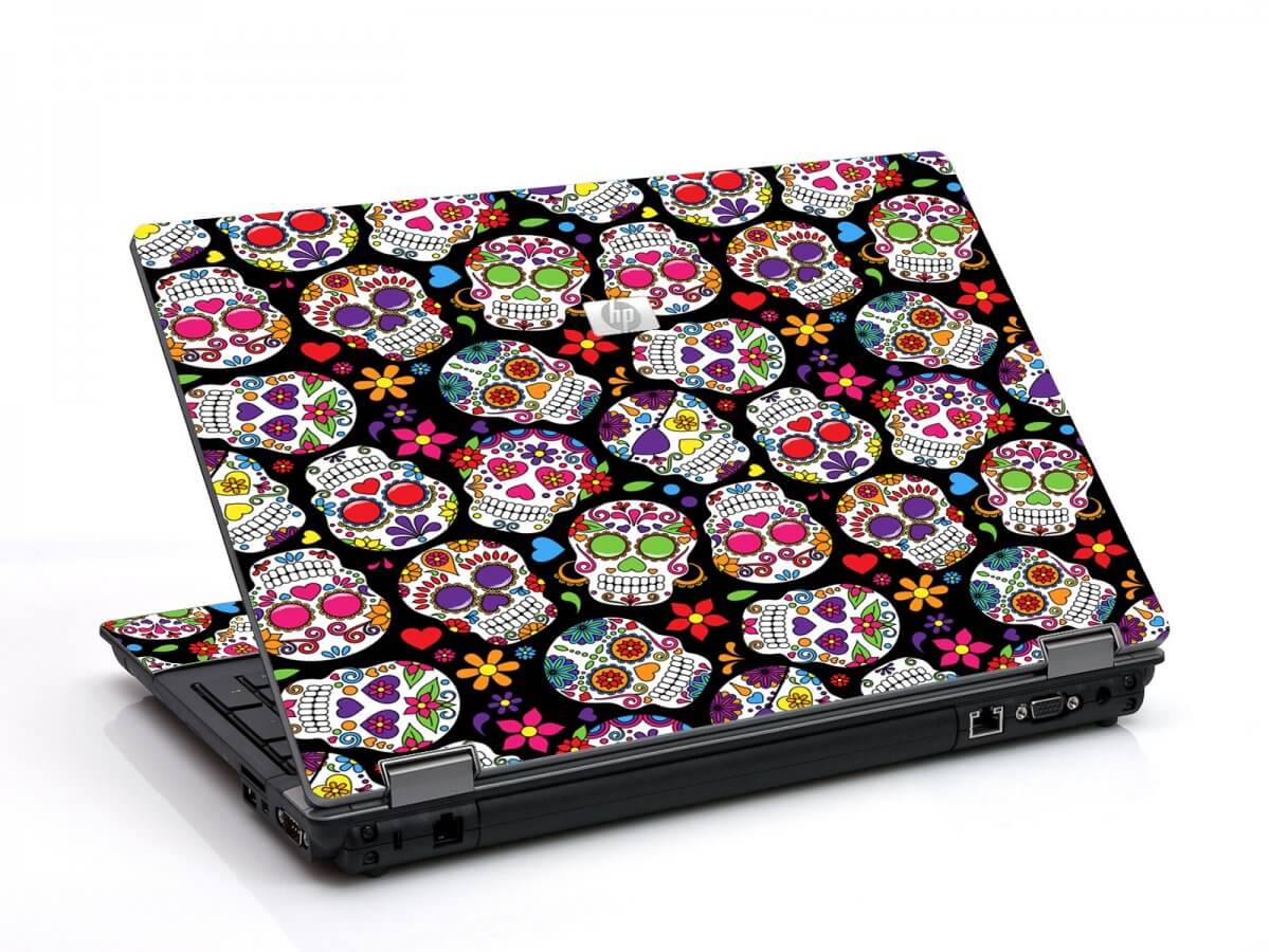 Sugar Skulls Black Flowers 6730B Laptop Skin