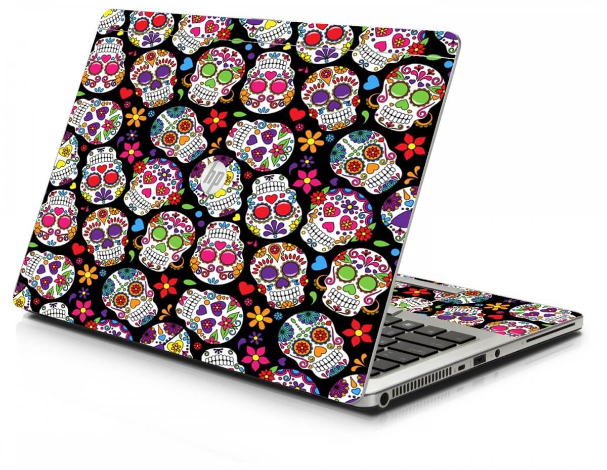 Sugar Skulls Black Flowers HP 9470M Laptop Skin