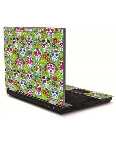 Green Sugar Skulls HP 8540W Laptop Skin