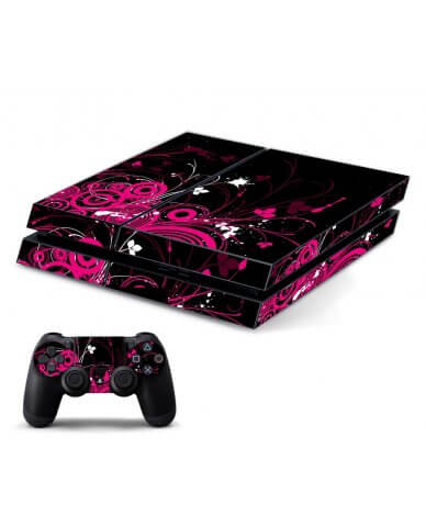 BLACK PINK BUTTERFLIES PLAYSTATION 4 GAME CONSOLE SKIN