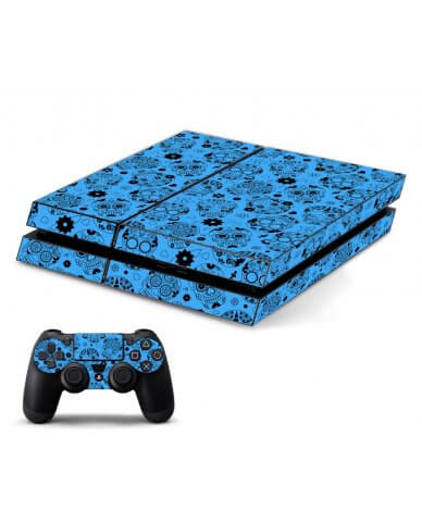 CRAZY BLUE SUGAR SKULLS PLAYSTATION 4 GAME CONSOLE SKIN