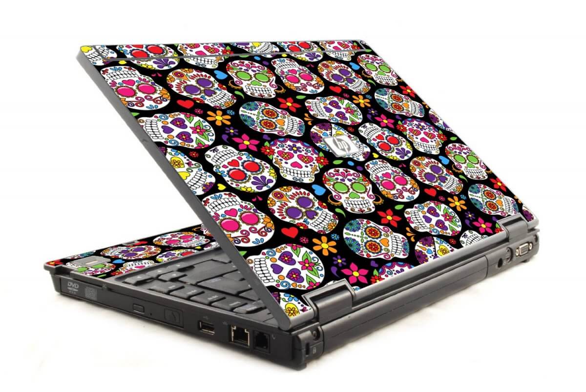 Sugar Skulls Black Flowers HP Compaq 6910P Laptop Skin